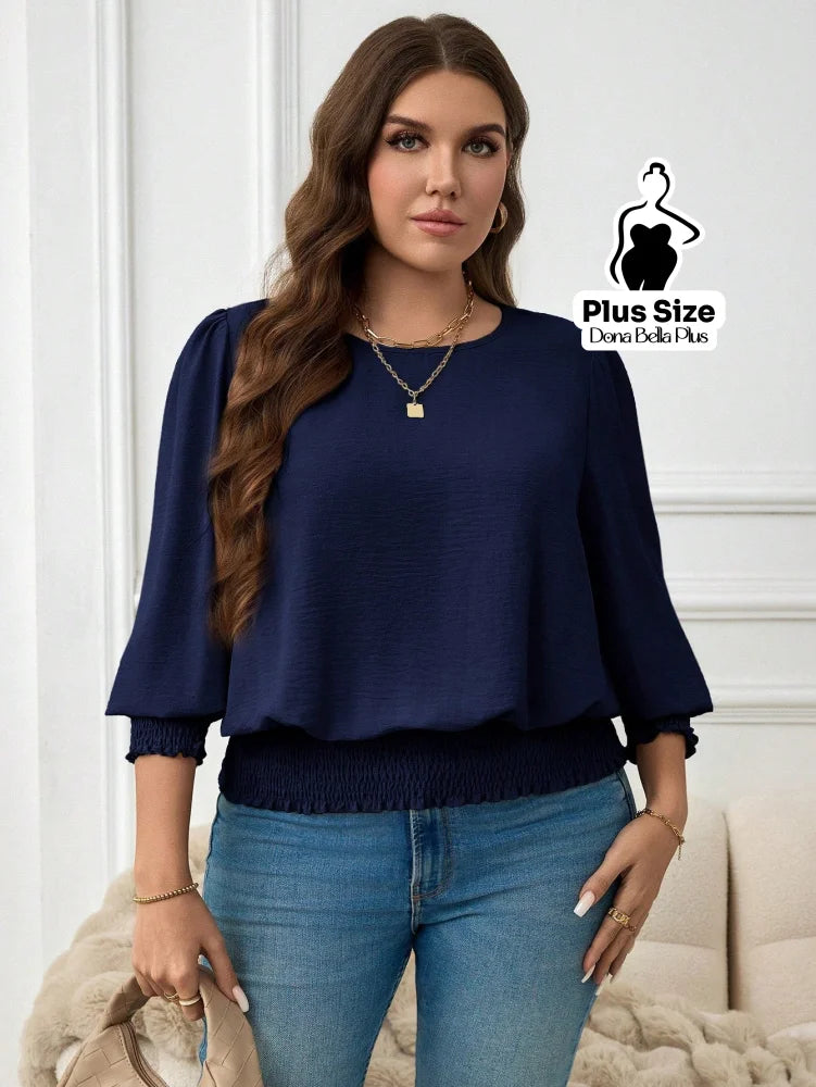 Blusa Manga Longa com Elástico na Barra e Punhos Blusa Manga Longa com Elástico na Barra e Punhos