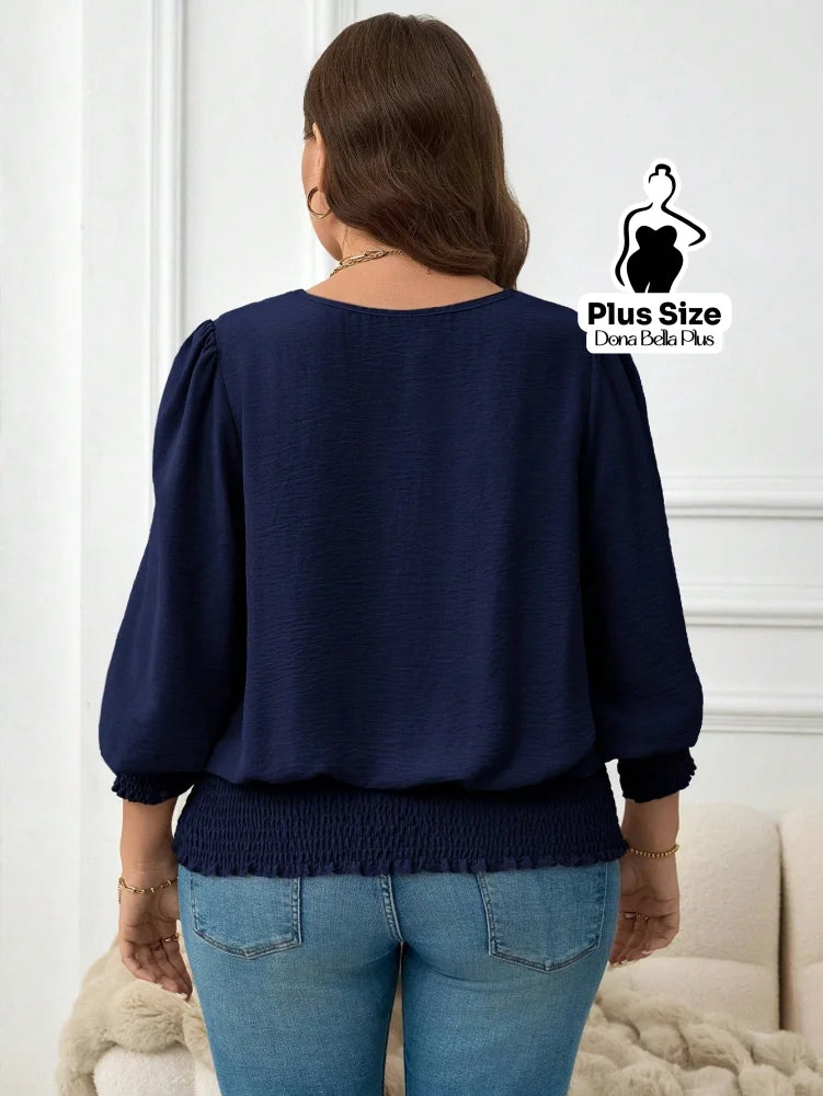 Blusa Manga Longa com Elástico na Barra e Punhos Blusa Manga Longa com Elástico na Barra e Punhos