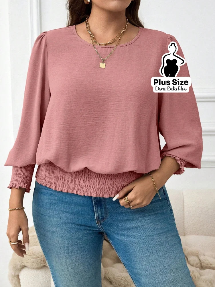 Blusa Manga Longa com Elástico na Barra e Punhos Rosa / G Blusa Manga Longa com Elástico na Barra e Punhos