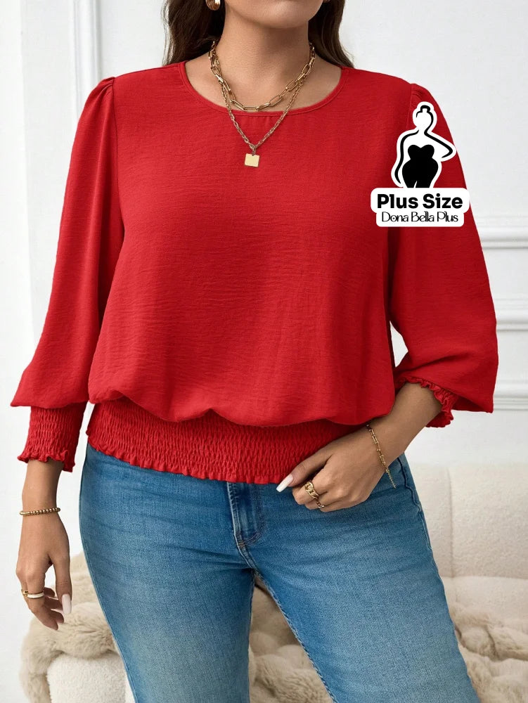 Blusa Manga Longa com Elástico na Barra e Punhos Vermelho / G Blusa Manga Longa com Elástico na Barra e Punhos