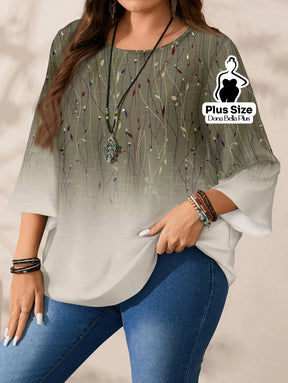 Blusa Manga Longa com Estampa Geométrica Moderna Blusa com Bordado Floral e Gola Levemente Franzida