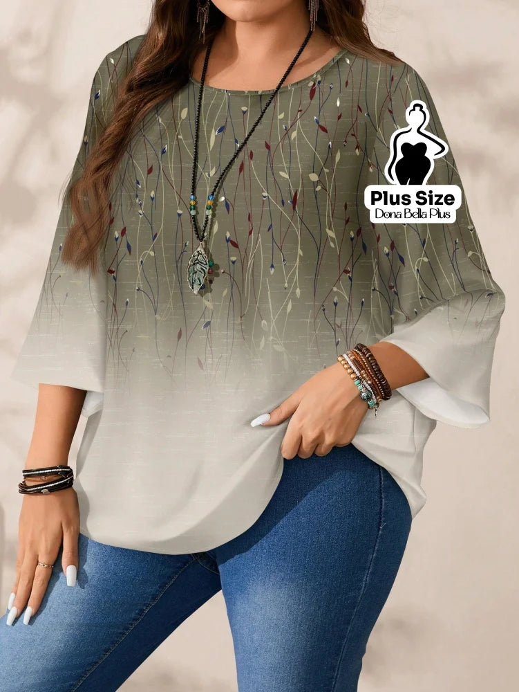 Blusa Manga Longa com Estampa Geométrica Moderna Blusa com Bordado Floral e Gola Levemente Franzida