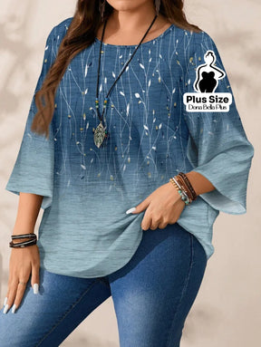 Blusa Manga Longa com Estampa Geométrica Moderna Blusa com Bordado Floral e Gola Levemente Franzida