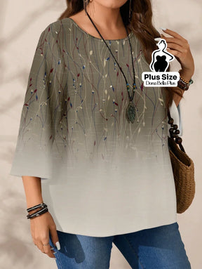 Blusa Manga Longa com Estampa Geométrica Moderna Blusa com Bordado Floral e Gola Levemente Franzida