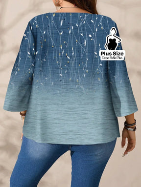 Blusa Manga Longa com Estampa Geométrica Moderna Blusa com Bordado Floral e Gola Levemente Franzida