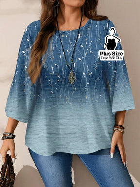 Blusa Manga Longa com Estampa Geométrica Moderna Blusa com Bordado Floral e Gola Levemente Franzida