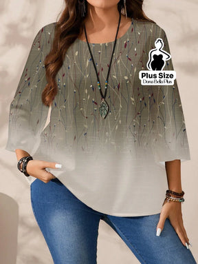 Blusa Manga Longa com Estampa Geométrica Moderna Marrom / G Blusa com Bordado Floral e Gola Levemente Franzida