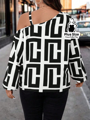 Blusa Ombro Único Estampada com Alça Dourada Blusa Ombro Único Estampada com Alça Dourada
