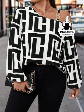 Blusa Ombro Único Estampada com Alça Dourada Branco / G Blusa Ombro Único Estampada com Alça Dourada