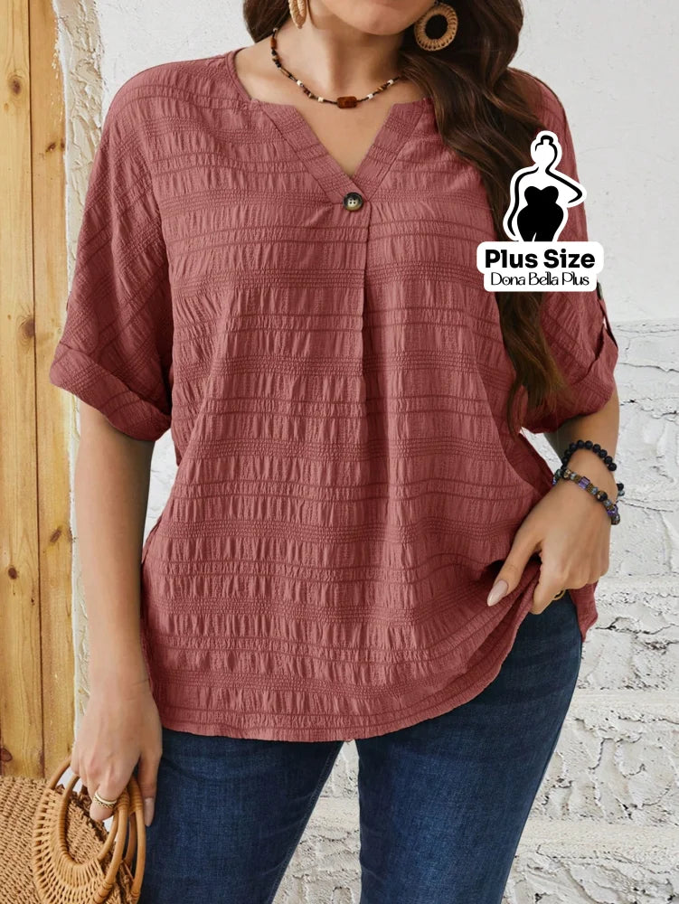 Blusa Texturizada com Decote V e Botão Único Rosa / G Blusa Texturizada com Decote V e Botão Único