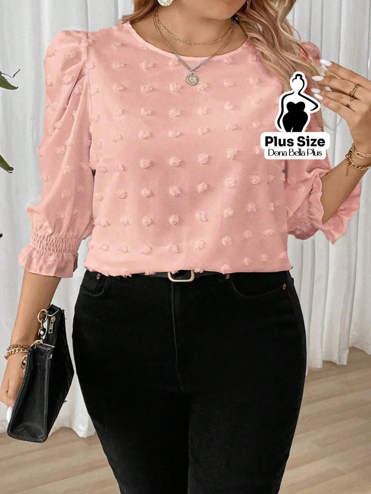 Blusa Texturizada com Manga Bufante e Elástico Rosa / G Blusa Texturizada com Manga Bufante e Elástico
