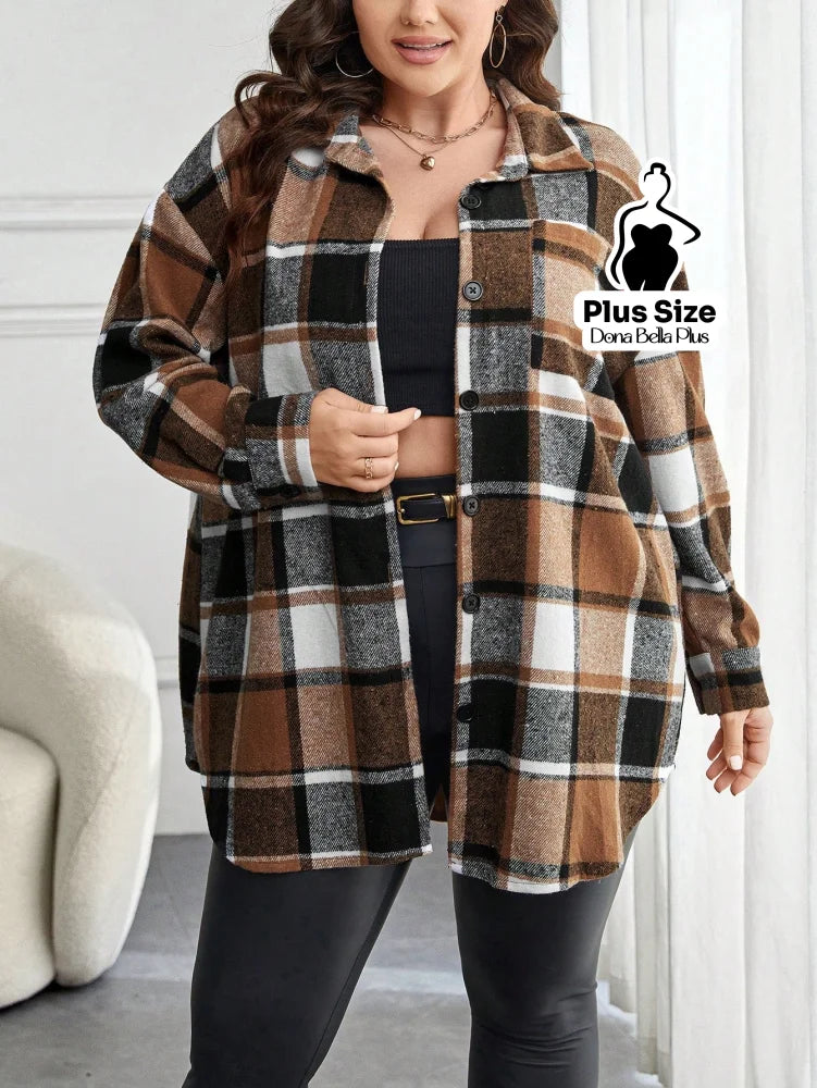 Blusa Xadrez Alongada com Botões e Manga Longa Blusa Xadrez Alongada com Botões e Manga Longa