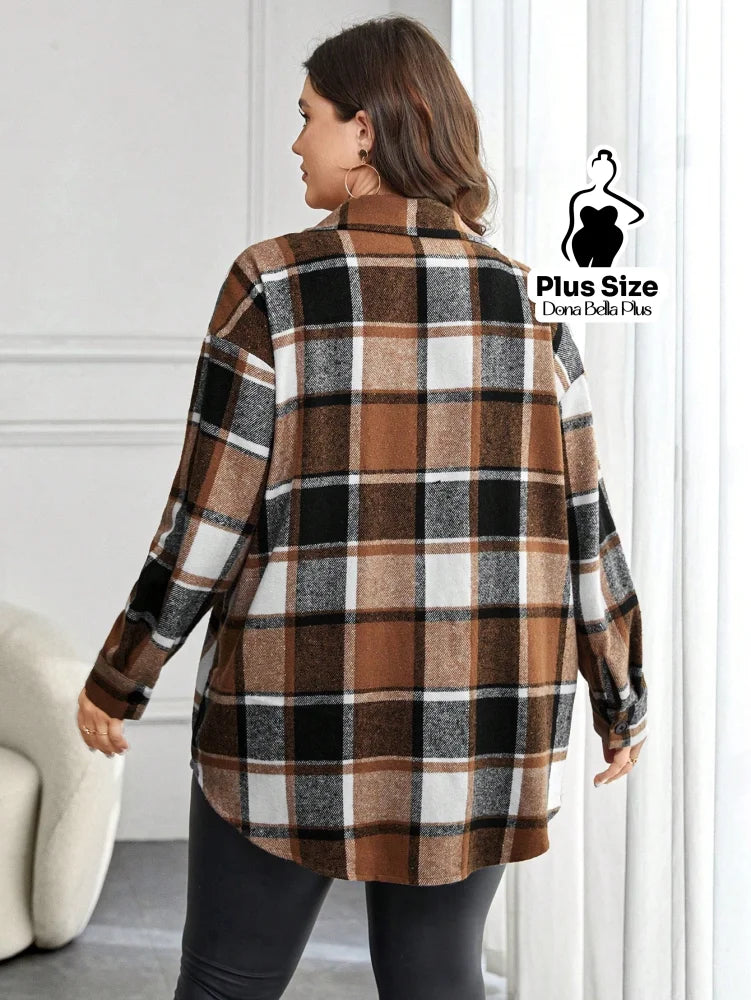 Blusa Xadrez Alongada com Botões e Manga Longa Blusa Xadrez Alongada com Botões e Manga Longa
