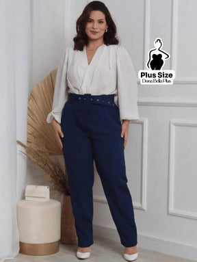 Calça Alfaiatada Cintura Alta com Cinto Forrado Calça Alfaiatada Cintura Alta com Cinto Forrado