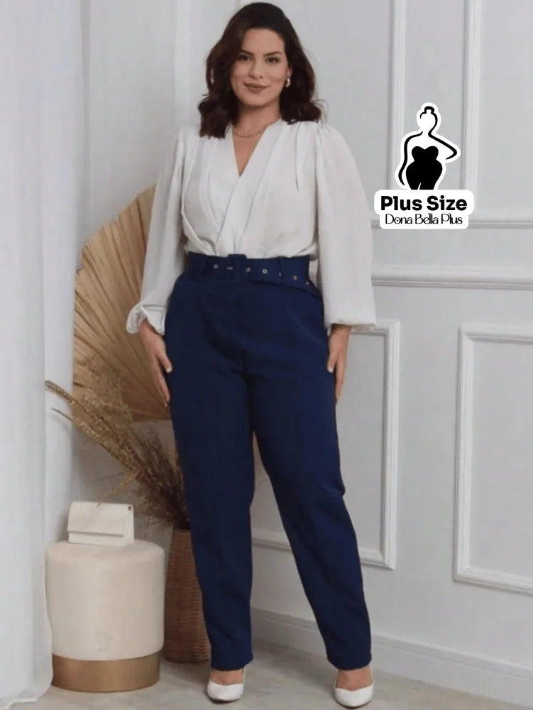 Calça Alfaiatada Cintura Alta com Cinto Forrado Calça Alfaiatada Cintura Alta com Cinto Forrado