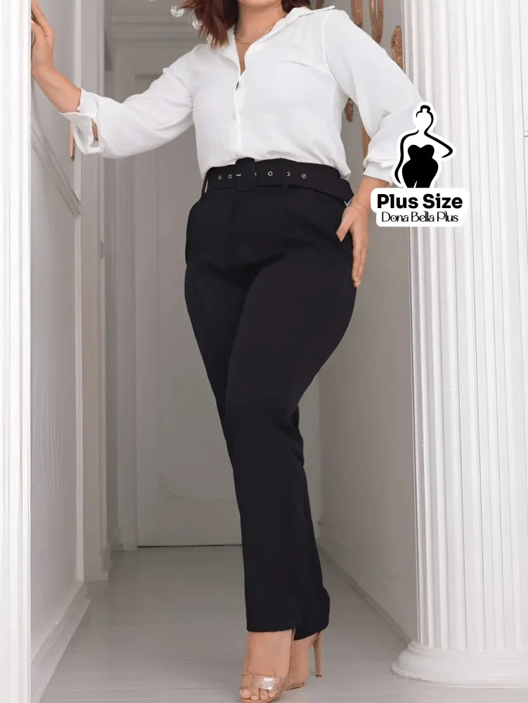 Calça Alfaiatada Cintura Alta com Cinto Forrado Calça Alfaiatada Cintura Alta com Cinto Forrado