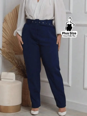 Calça Alfaiatada Cintura Alta com Cinto Forrado Azul / G Calça Alfaiatada Cintura Alta com Cinto Forrado