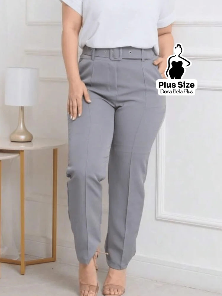 Calça Alfaiatada Cintura Alta com Cinto Forrado Chumbo / G Calça Alfaiatada Cintura Alta com Cinto Forrado