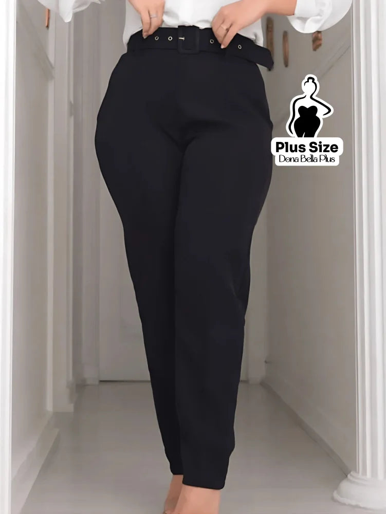 Calça Alfaiatada Cintura Alta com Cinto Forrado Preto / G Calça Alfaiatada Cintura Alta com Cinto Forrado