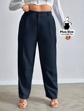 Calça Alfaiatada com Pregas e Fechamento Frontal Azul Marinho / G Calça Alfaiatada com Pregas e Fechamento Frontal