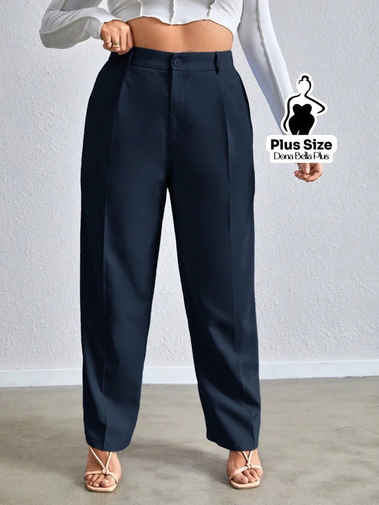 Calça Alfaiatada com Pregas e Fechamento Frontal Azul Marinho / G Calça Alfaiatada com Pregas e Fechamento Frontal