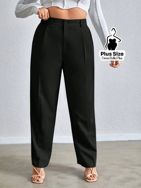 Calça Alfaiatada com Pregas e Fechamento Frontal Preto / G Calça Alfaiatada com Pregas e Fechamento Frontal
