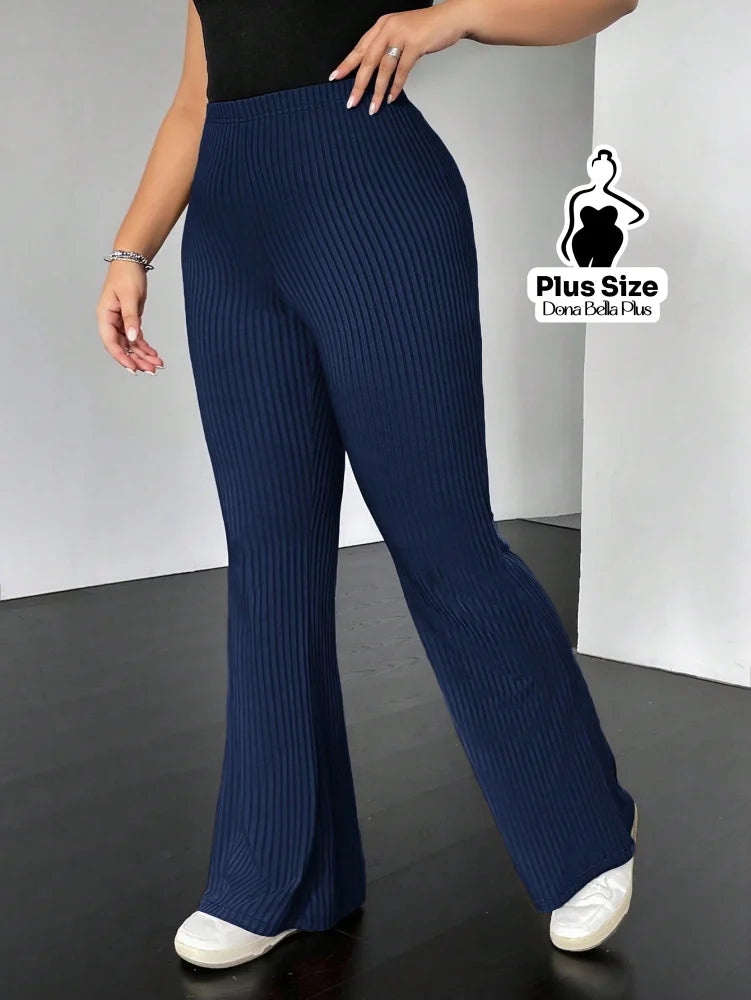 Calça Canelada Flare com Cintura Confortável Azul / G Calça Canelada Flare com Cintura Confortável
