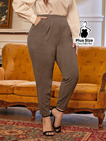 Calça Cintura Alta com Pences e Modelagem Justa Marrom Claro / G Calça Cintura Alta com Pences e Modelagem Justa