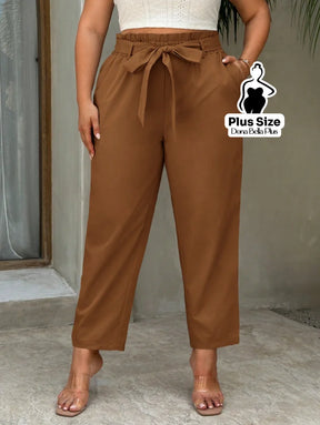 Calça Clochard com Cintura Franzida e Faixa Café / G Calça Clochard com Cintura Franzida e Faixa
