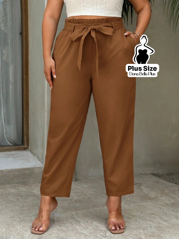Calça Clochard com Cintura Franzida e Faixa Café / G Calça Clochard com Cintura Franzida e Faixa