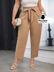 Calça Clochard com Cintura Franzida e Faixa Cáqui / G Calça Clochard com Cintura Franzida e Faixa
