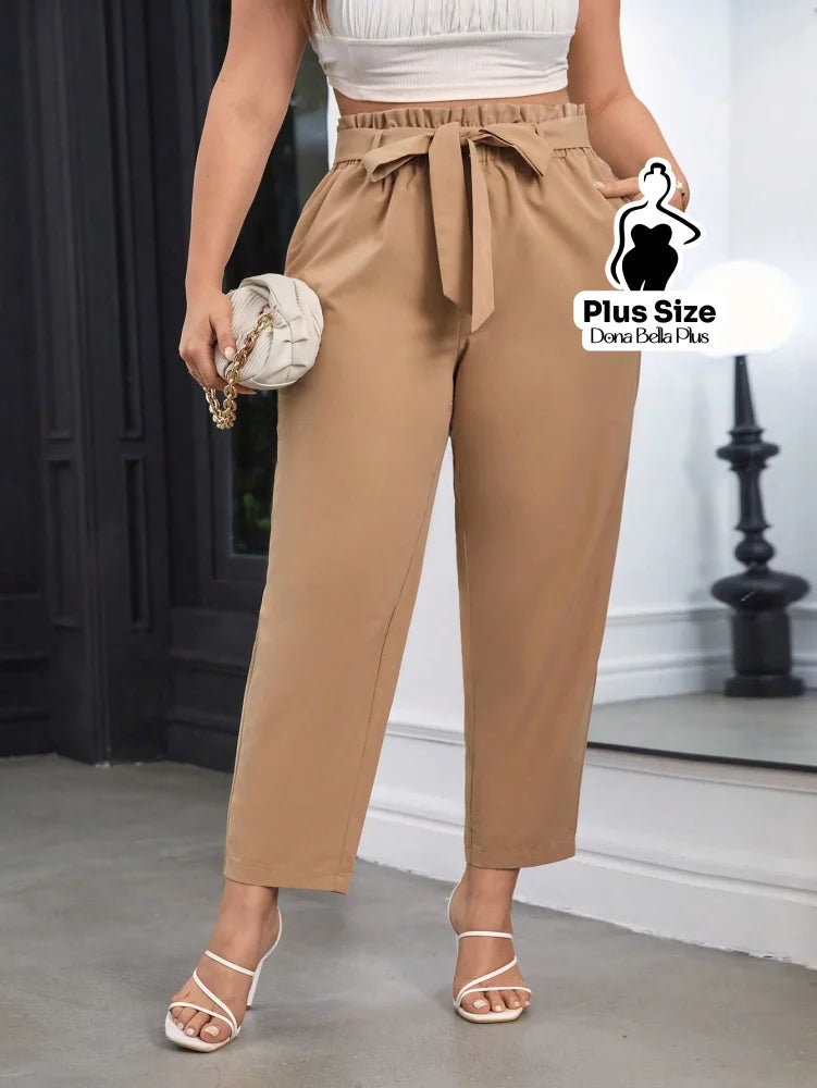 Calça Clochard com Cintura Franzida e Faixa Cáqui / G Calça Clochard com Cintura Franzida e Faixa