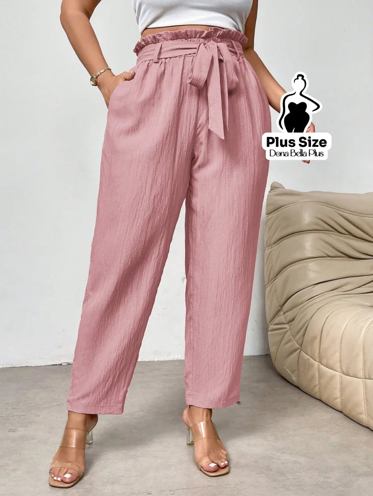 Calça Clochard Texturizada com Faixa para Amarrar Rosa / G Calça Clochard Texturizada com Faixa para Amarrar