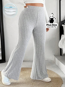Calça Flare Canelada com Modelagem Confortável Cinza / G Calça Flare Canelada com Modelagem Confortável
