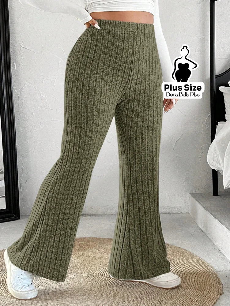 Calça Flare Canelada com Modelagem Confortável Verde / G Calça Flare Canelada com Modelagem Confortável