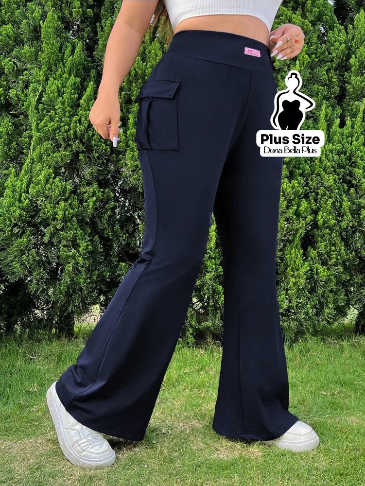 Calça Flare Fitness com Bolso Cargo Lateral Azul Marinho / G Calça Clochard com Cintura Franzida e Faixa