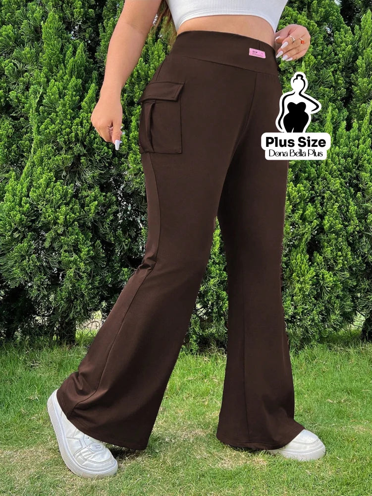 Calça Flare Fitness com Bolso Cargo Lateral Café / G Calça Clochard com Cintura Franzida e Faixa