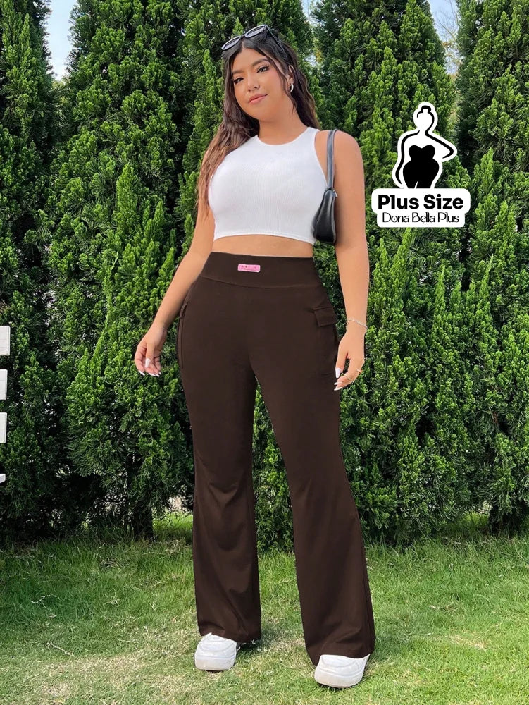 Calça Flare Fitness com Bolso Cargo Lateral Calça Clochard com Cintura Franzida e Faixa