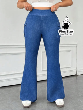 Calça Flare Fitness com Bolso Cargo Lateral Calça Clochard com Cintura Franzida e Faixa