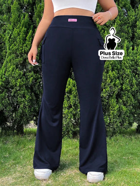 Calça Flare Fitness com Bolso Cargo Lateral Calça Clochard com Cintura Franzida e Faixa