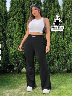 Calça Flare Fitness com Bolso Cargo Lateral Calça Clochard com Cintura Franzida e Faixa