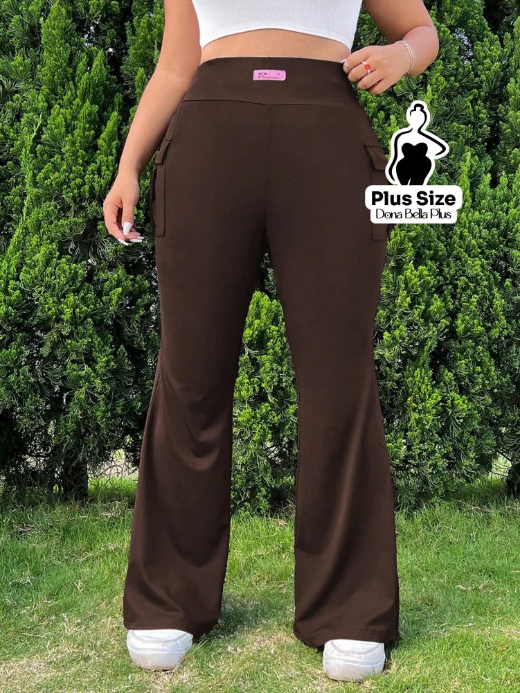 Calça Flare Fitness com Bolso Cargo Lateral Calça Clochard com Cintura Franzida e Faixa