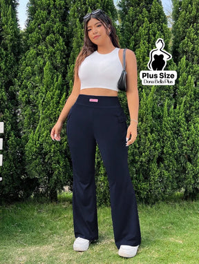 Calça Flare Fitness com Bolso Cargo Lateral Calça Clochard com Cintura Franzida e Faixa