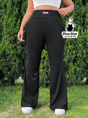 Calça Flare Fitness com Bolso Cargo Lateral Calça Clochard com Cintura Franzida e Faixa