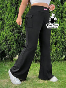 Calça Flare Fitness com Bolso Cargo Lateral Preto / G Calça Clochard com Cintura Franzida e Faixa
