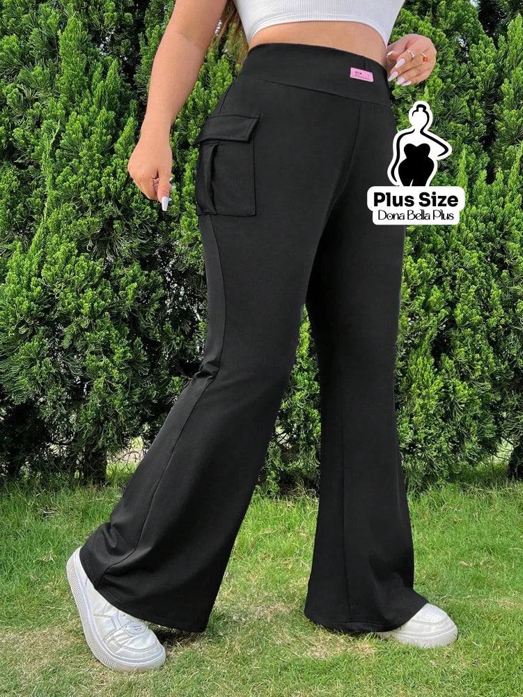 Calça Flare Fitness com Bolso Cargo Lateral Preto / G Calça Clochard com Cintura Franzida e Faixa