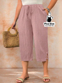 Calça Pantacourt Texturizada com Botões Laterais Rosa / G Calça Pantacourt Texturizada com Botões Laterais