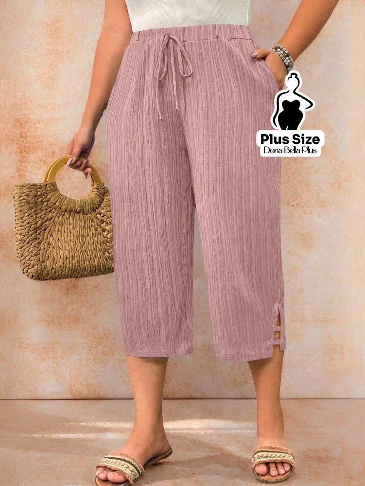 Calça Pantacourt Texturizada com Botões Laterais Rosa / G Calça Pantacourt Texturizada com Botões Laterais