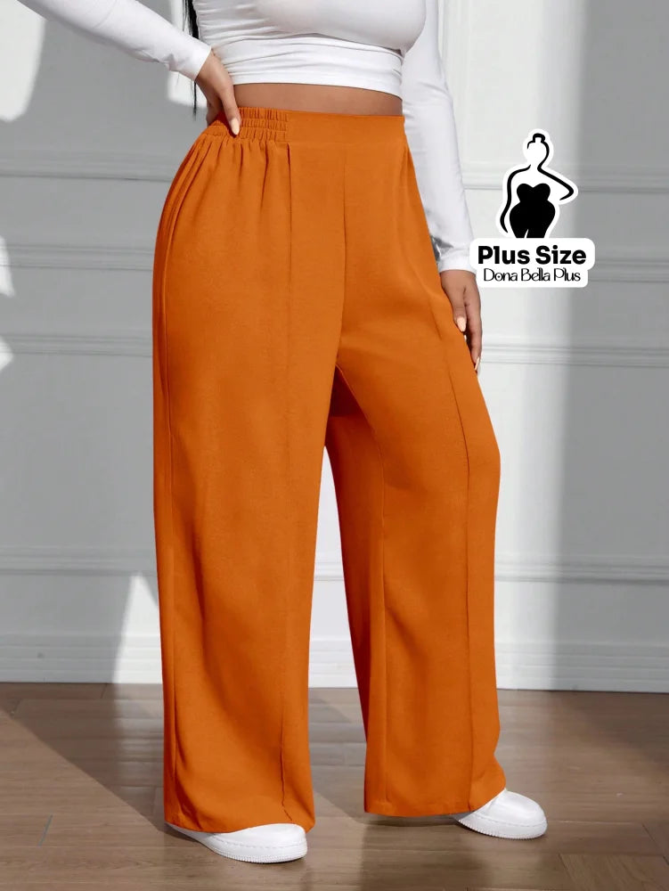 Calça Pantalona Cintura Alta em Tecido Leve Castanho / G Calça Pantalona Cintura Alta em Tecido Leve