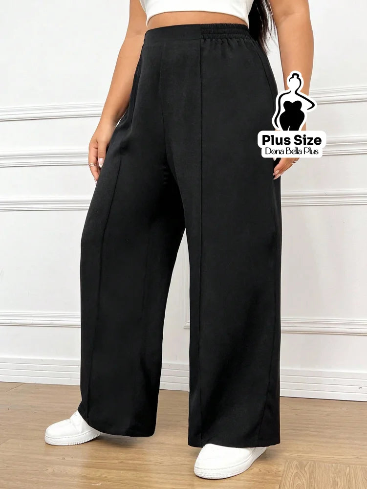 Calça Pantalona Cintura Alta em Tecido Leve Preto / G Calça Pantalona Cintura Alta em Tecido Leve